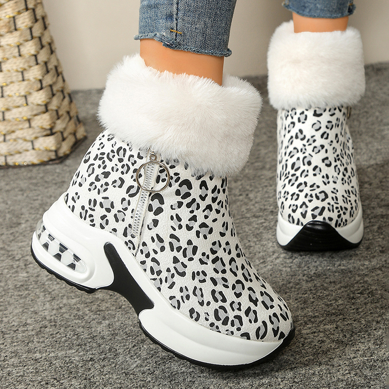 Botas de nieve con plataforma y felpa, botines cálidos con cremallera lateral