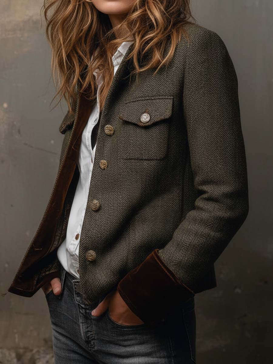 Blazer vintage de espiga con ribetes en contraste Honorine