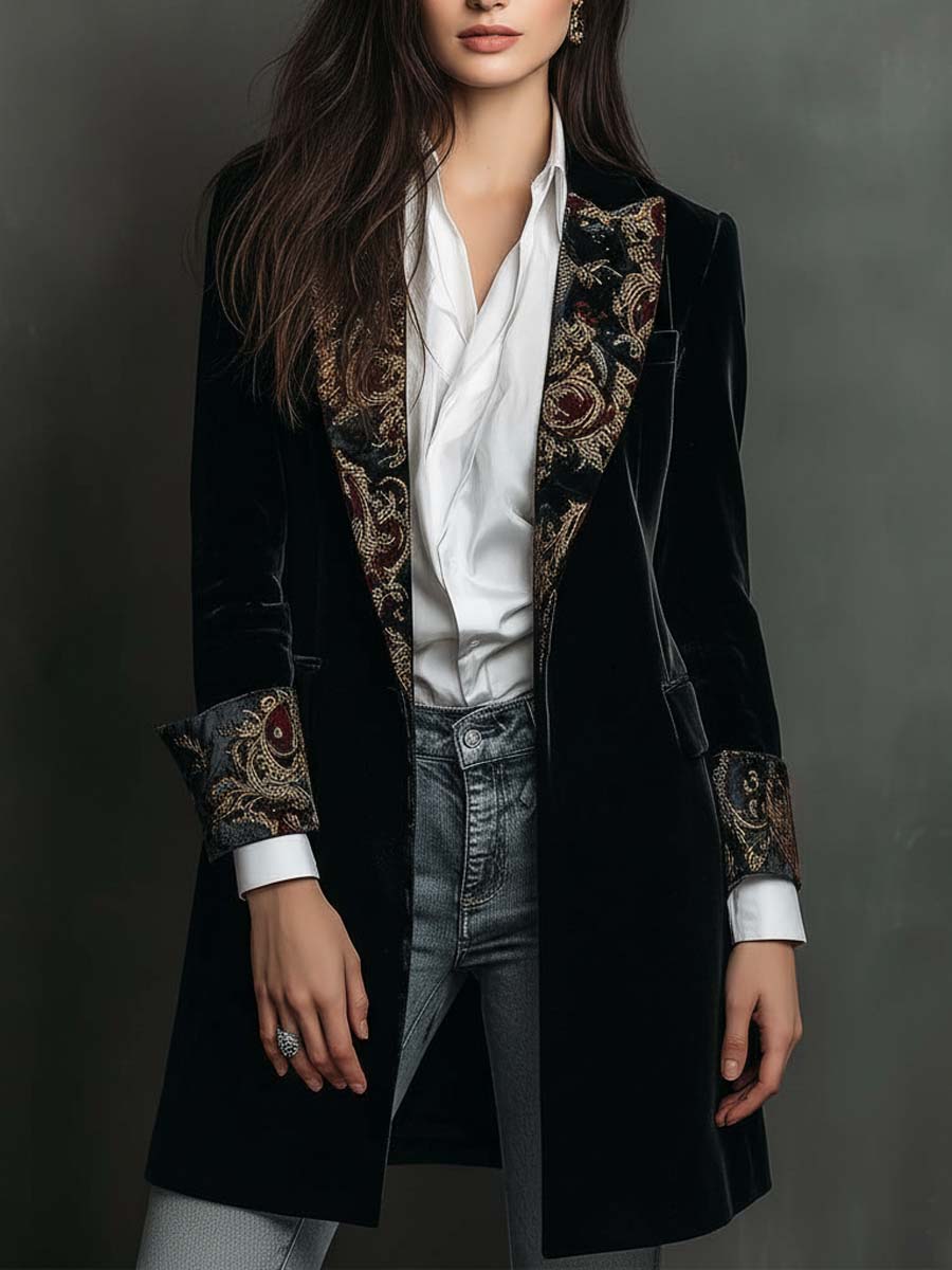 Blazer entallado con estampado barroco negro Léontine