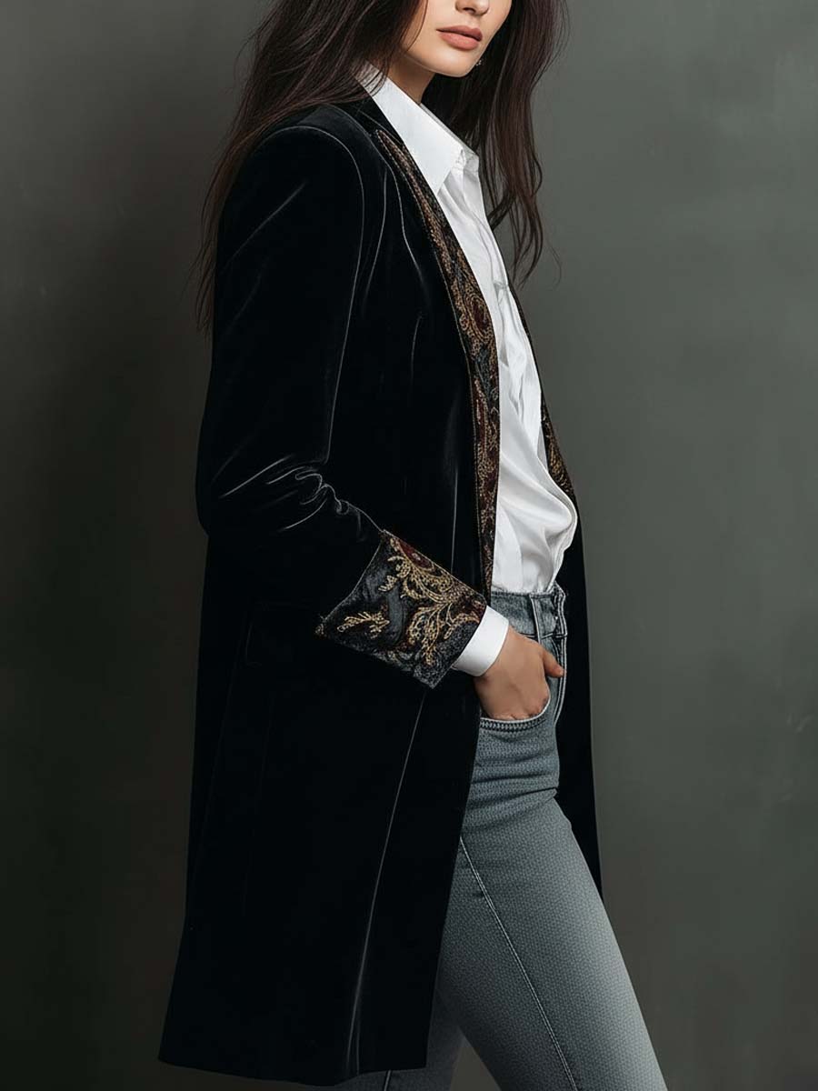 Blazer entallado con estampado barroco negro Léontine