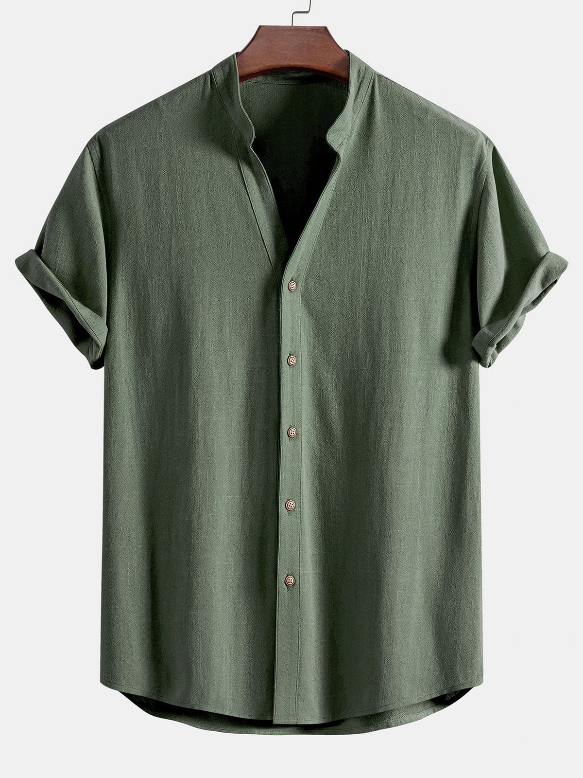 Camisa de mezcla de lino y rayón con cuello en V y pantalones de lino de pierna recta