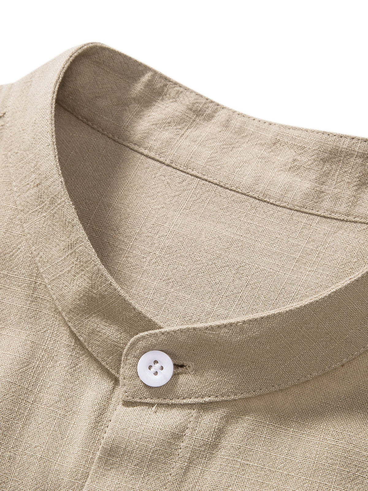 Camisa con Cuello de Pie de Mezcla de Lino y Rayón y Pantalones de Lino de Pierna Recta
