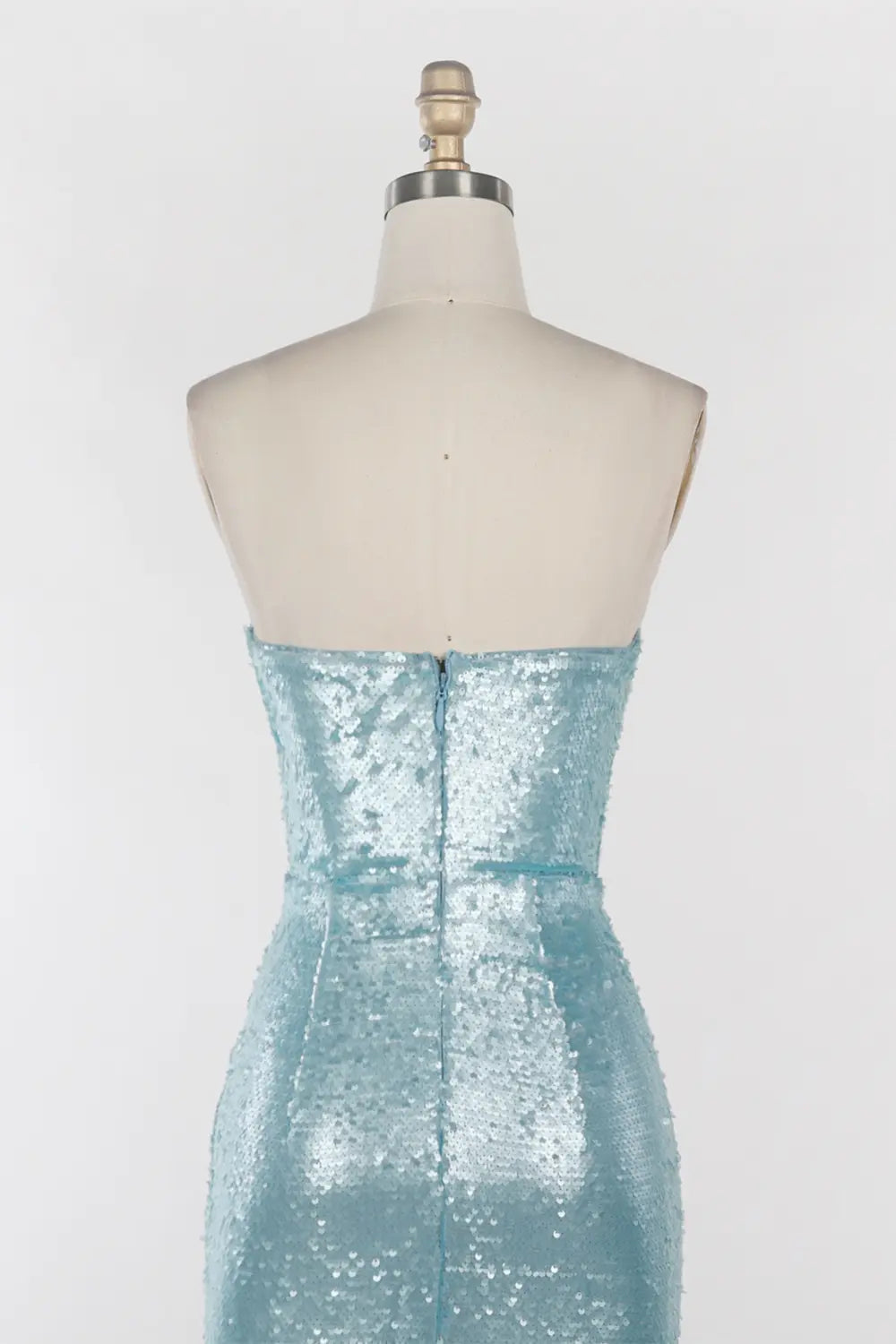 Vestido de noche azul palabra de honor con lentejuelas y abalorios
