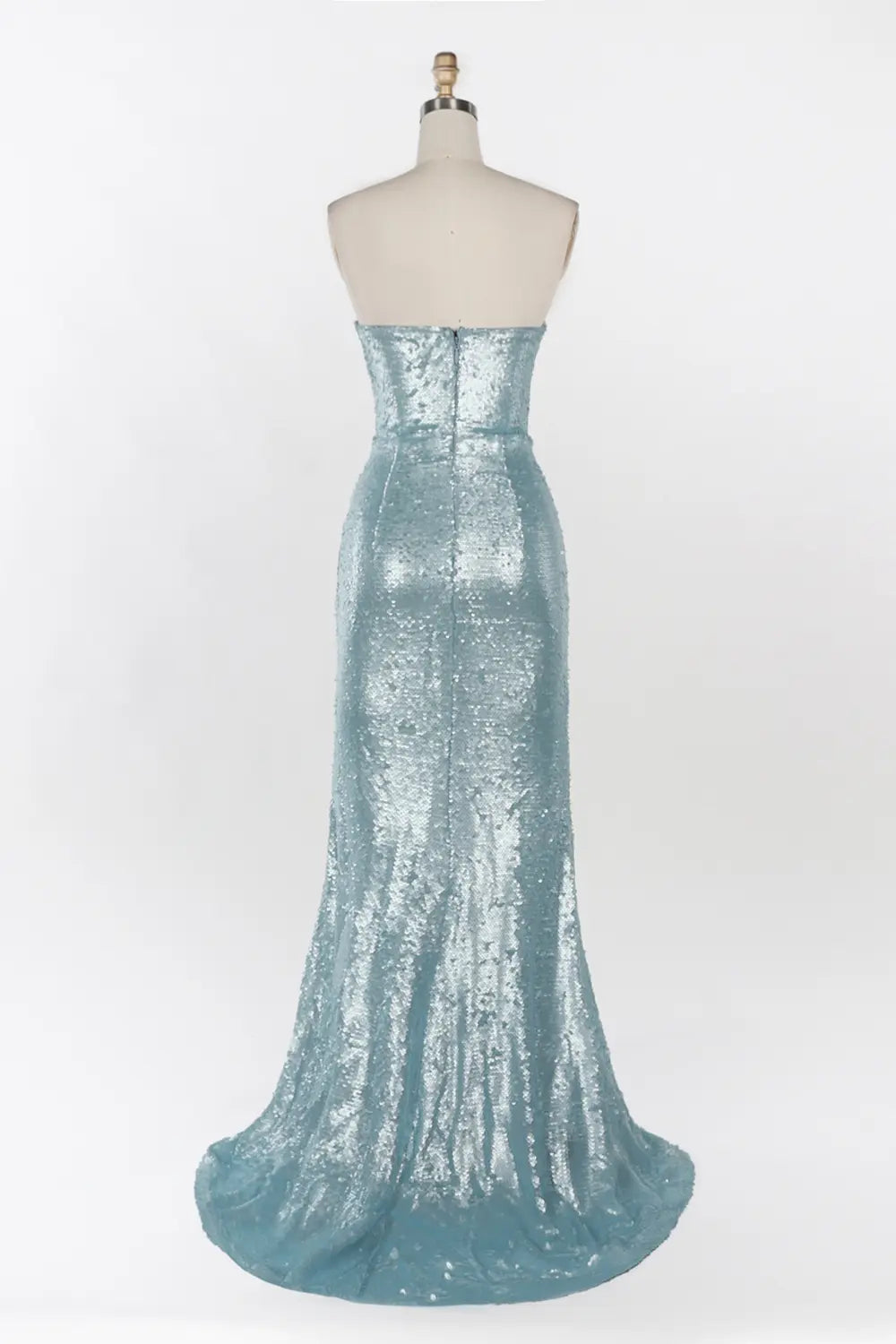 Vestido de noche azul palabra de honor con lentejuelas y abalorios