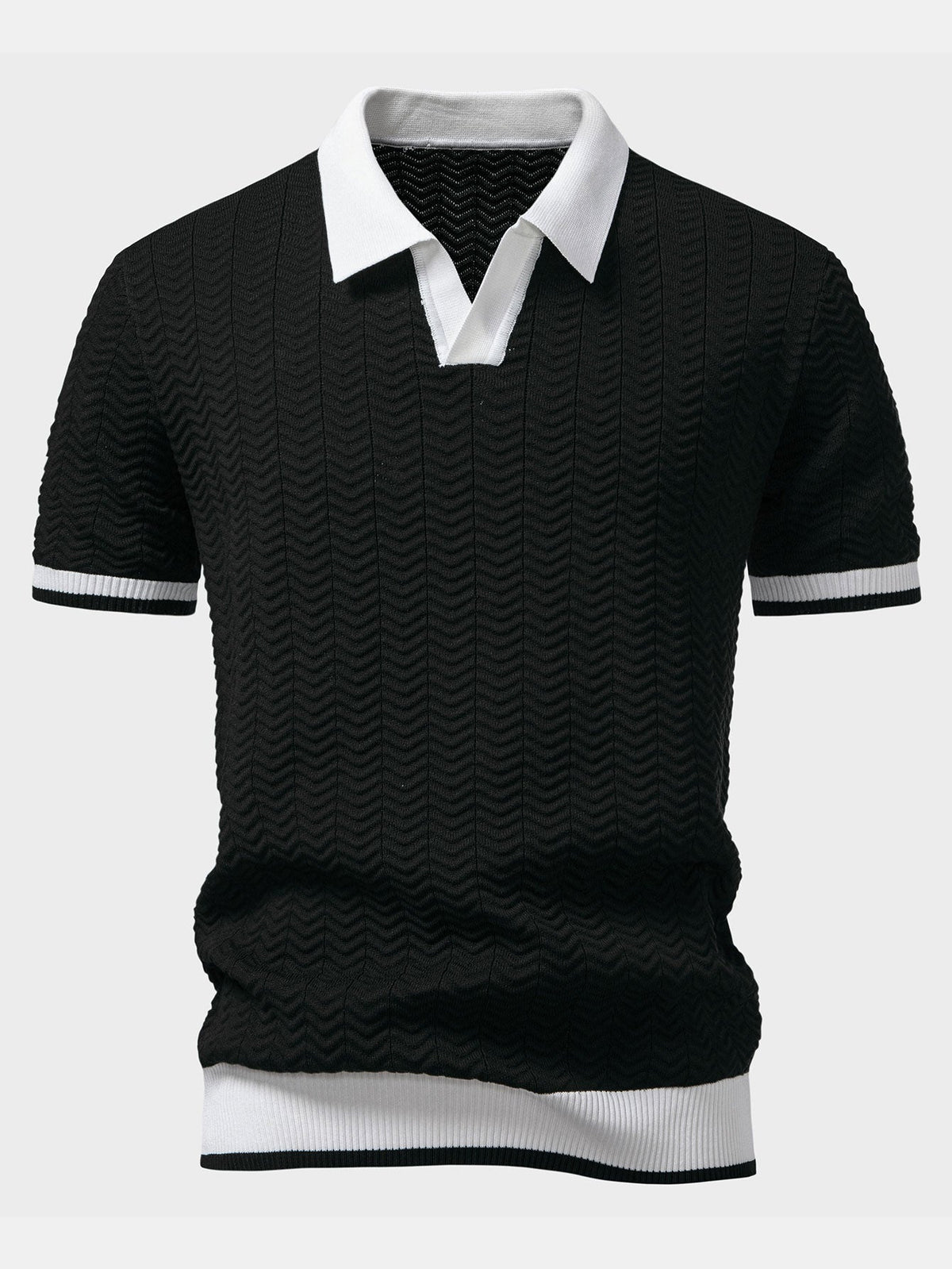 Polo de punto con cuello en V y contraste de textura