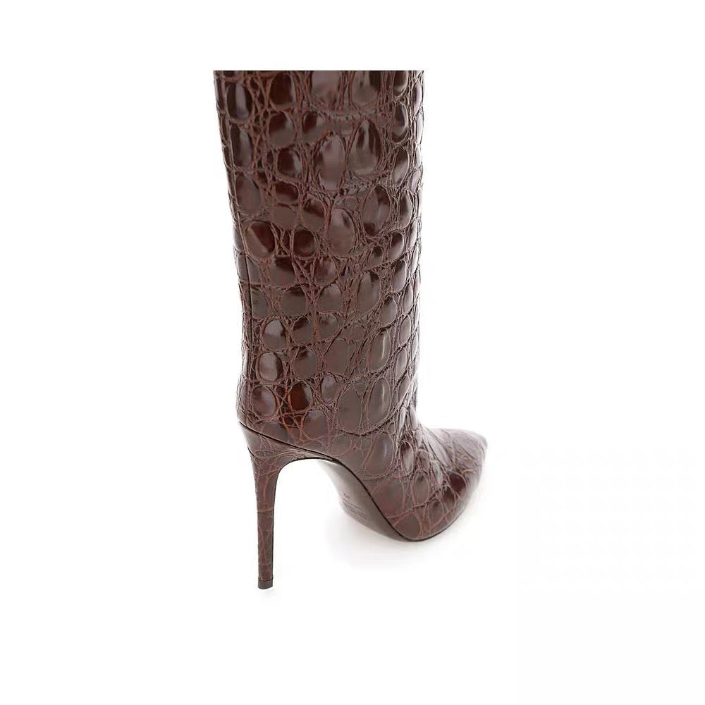 Botas rectas de tacón alto con estampado serpiente