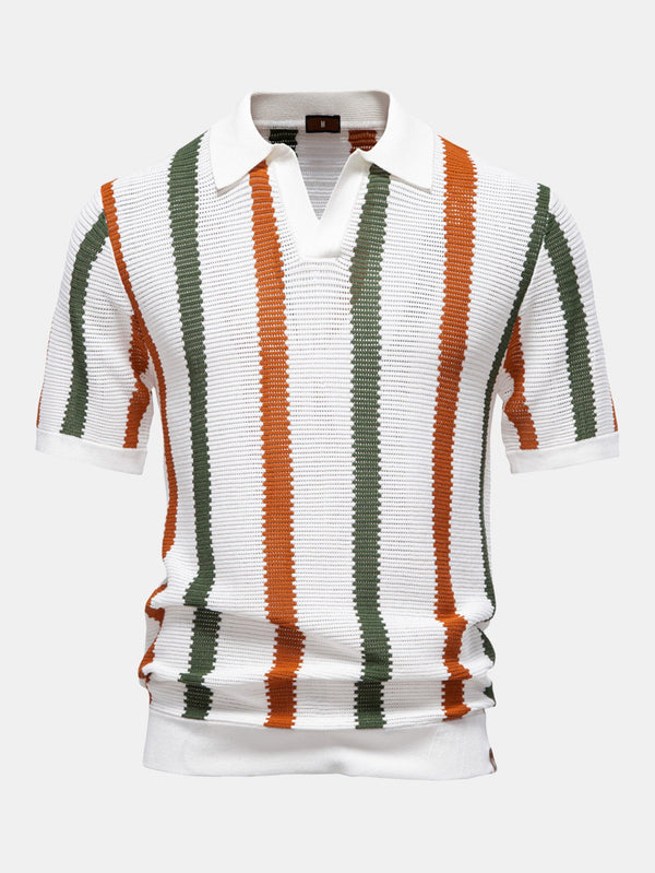 Polo de punto con cuello en V a rayas