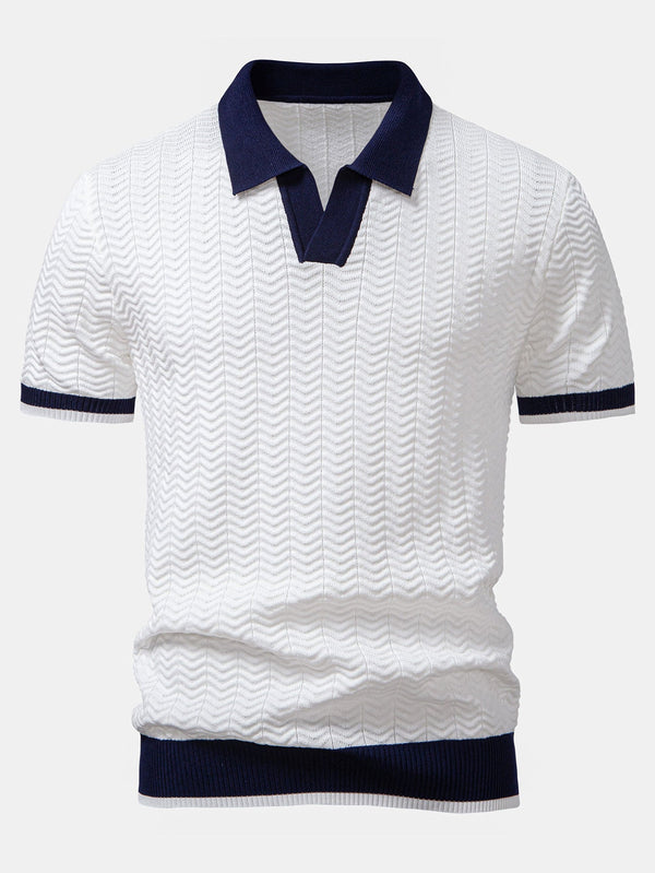 Polo de punto con cuello en V y contraste de textura