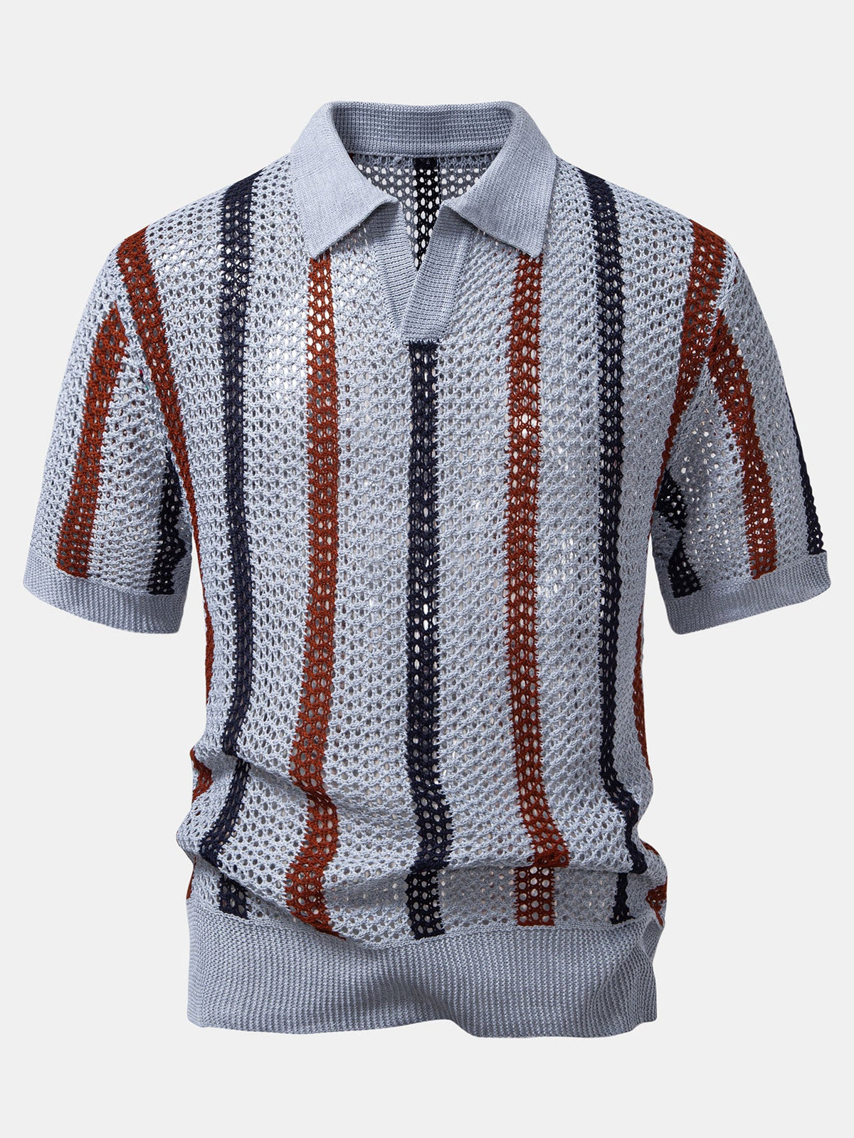 Polo de crochet a rayas con cuello en V