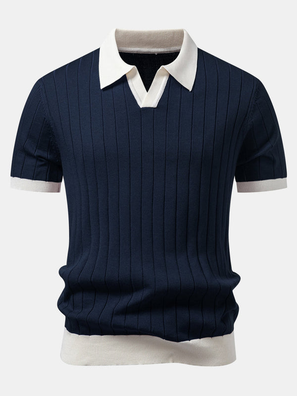 Polo con cuello Johnny y raya de ribete en contraste