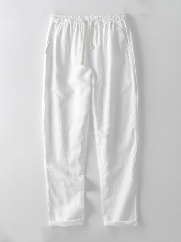Camisa de punto abierta y pantalones de lino de pierna recta