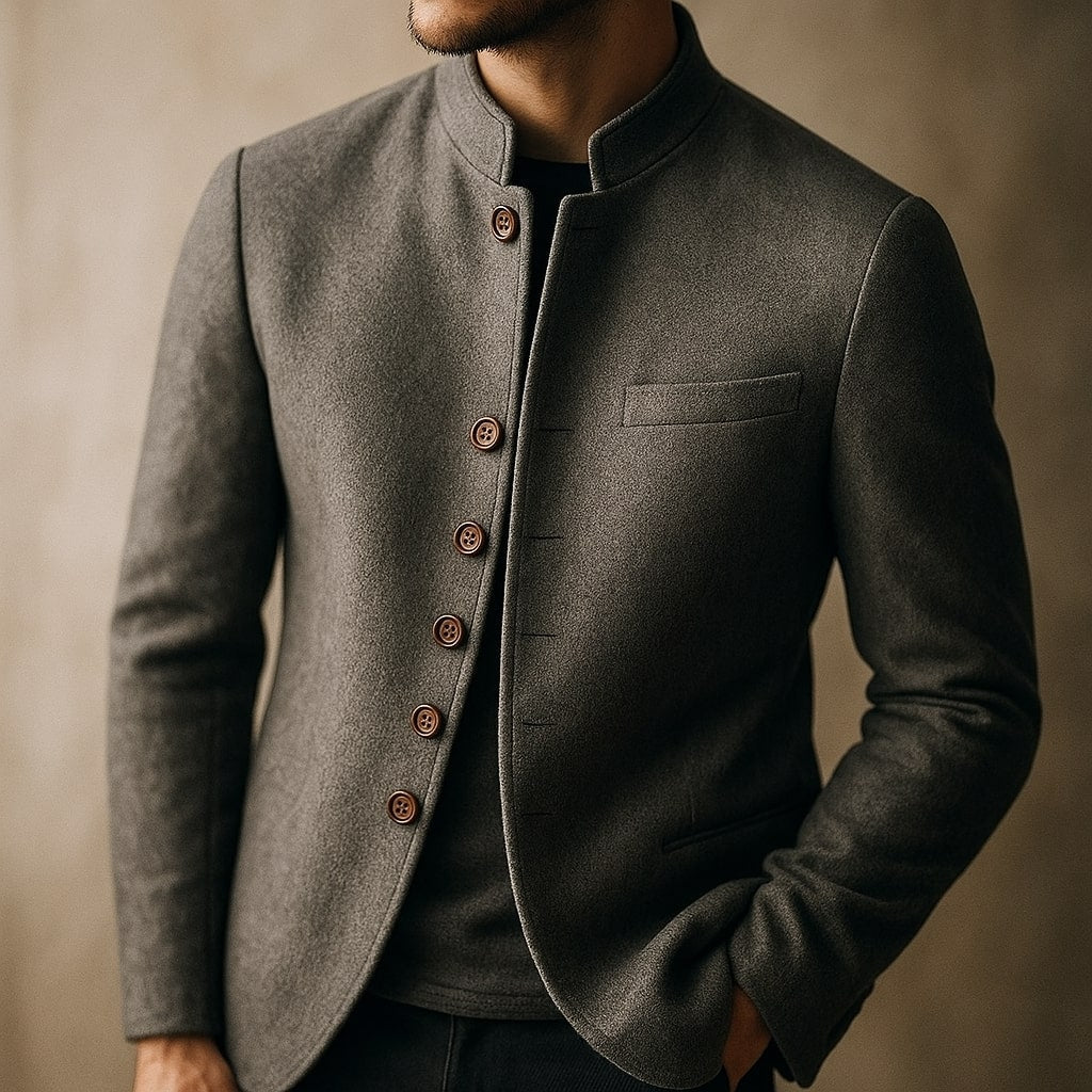 Matteo - Chaqueta de lana con cuello Mao