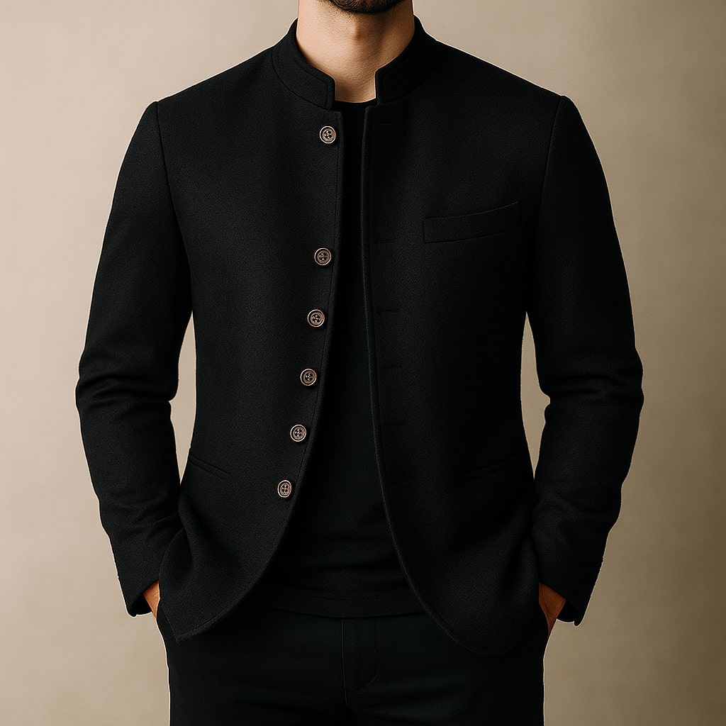 Matteo - Chaqueta de lana con cuello Mao