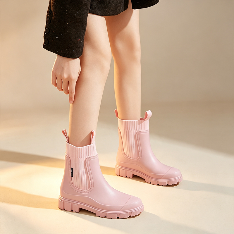 Botas de agua impermeables con plataforma y punto en bloques de color