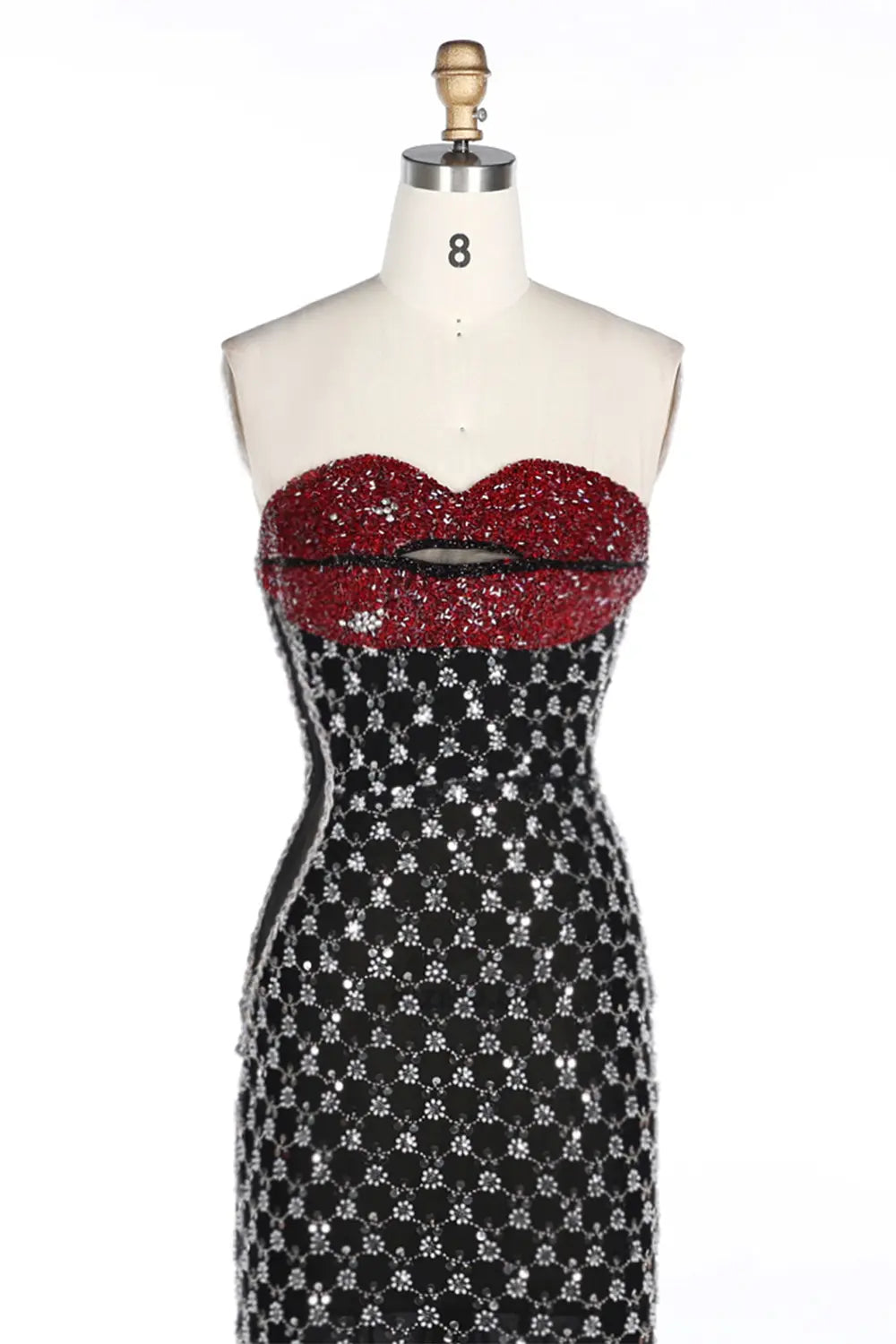 Vestido de noche negro palabra de honor con lentejuelas
