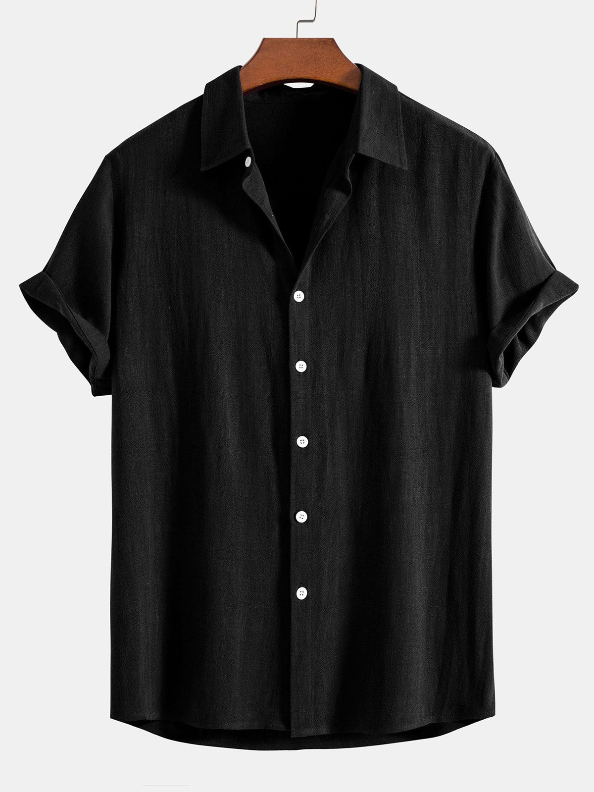 Camisa de Botones de Mezcla de Lino y Rayón & Pantalones cortos con Cordón de 5" con Textura Arrugada