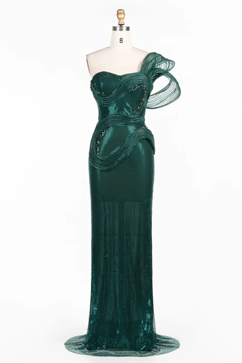 Vestido de noche verde asimétrico con lentejuelas