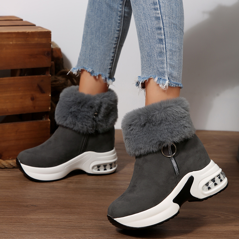 Botas de nieve con plataforma y felpa, botines cálidos con cremallera lateral