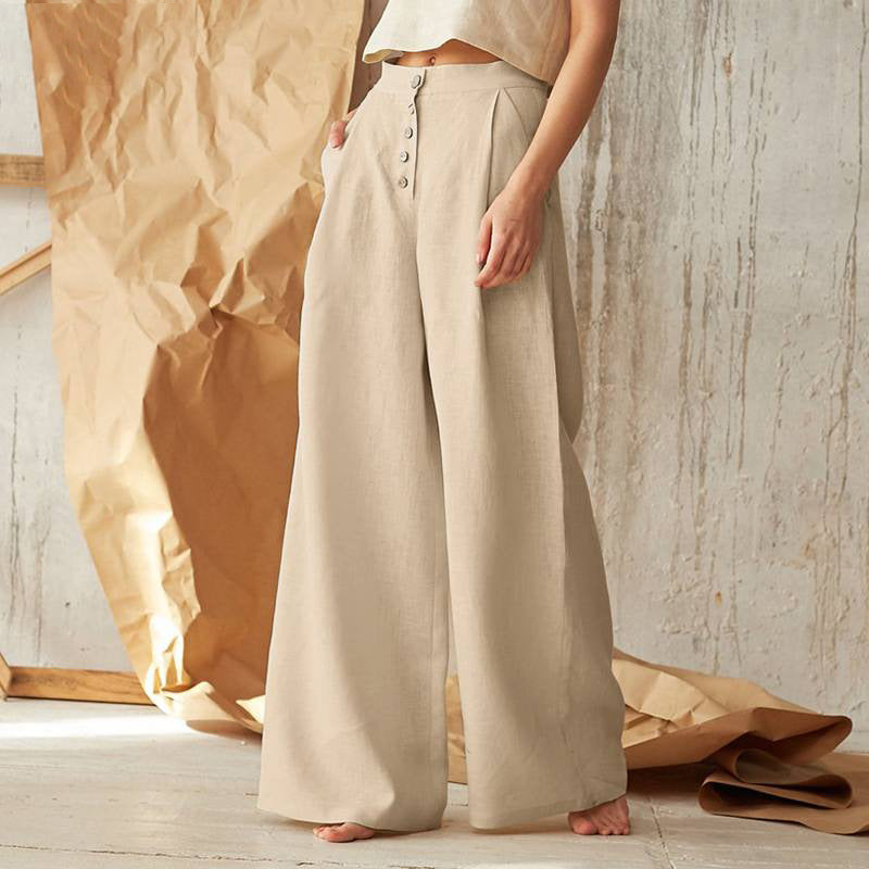Pantalón vintage liso con botones y bolsillos