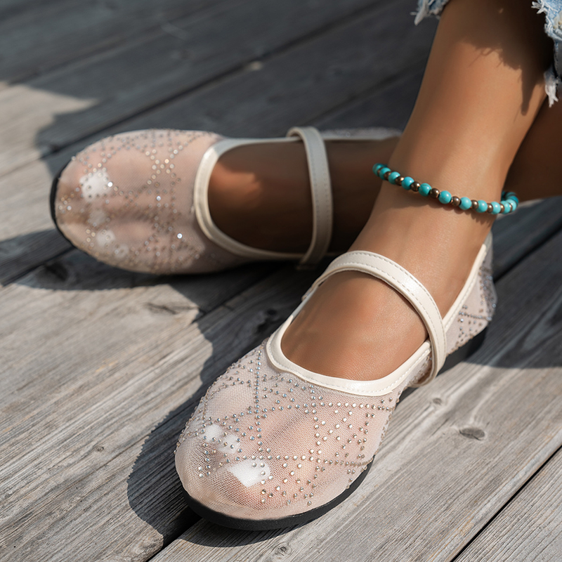 Bailarinas de malla de encaje floral, transpirables para el día a día