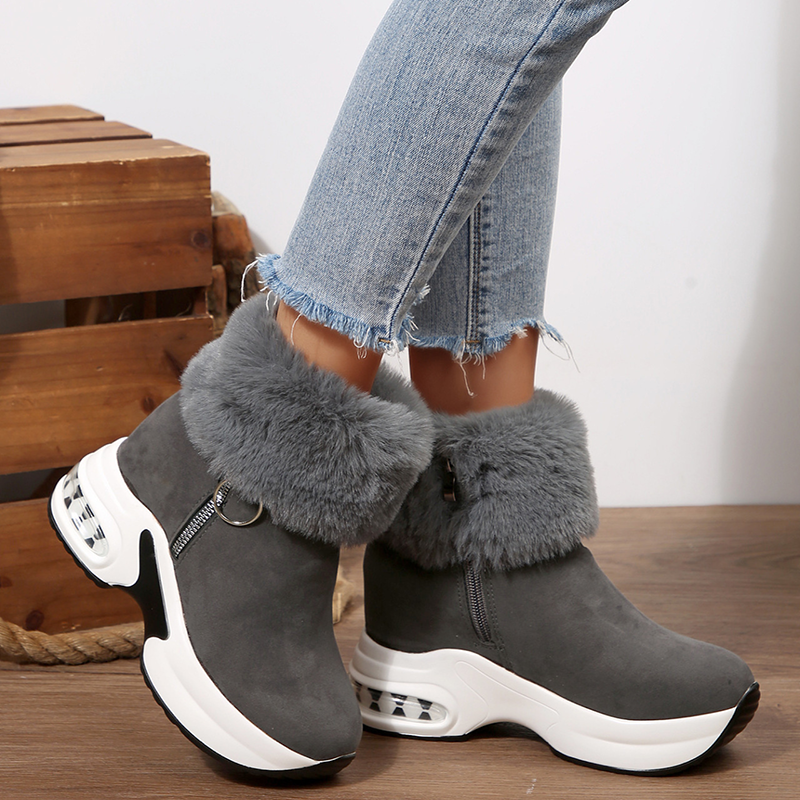 Botas de nieve con plataforma y felpa, botines cálidos con cremallera lateral
