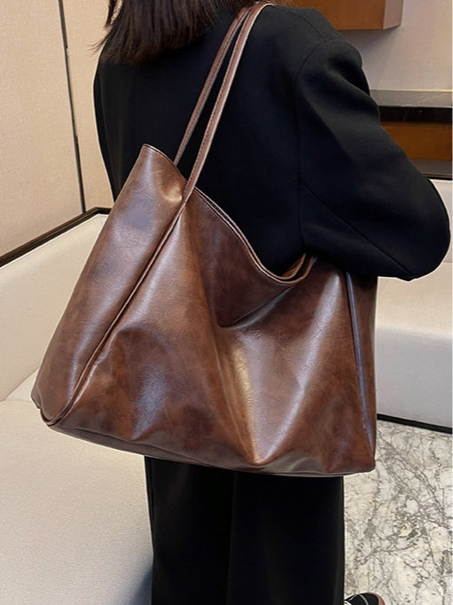 Bolso bucket de hombro grande de piel sintética suave