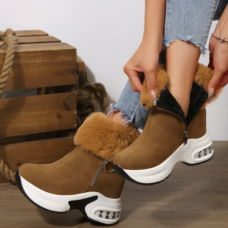 Botas de nieve con plataforma y felpa, botines cálidos con cremallera lateral