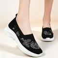 Zapatos de punto transpirable bordados con flores, con plataforma y sin cordones