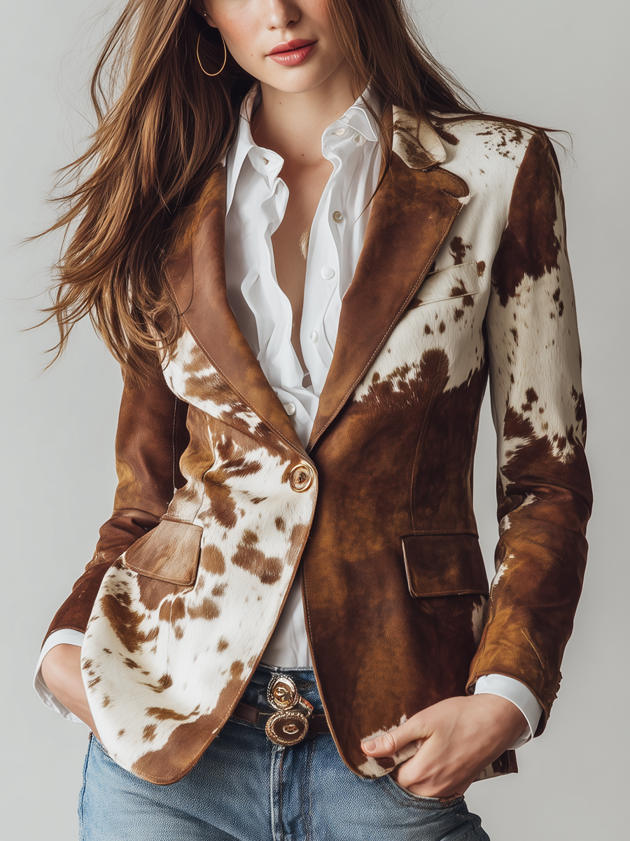 Blazer vintage con estampado de vaca Agathe