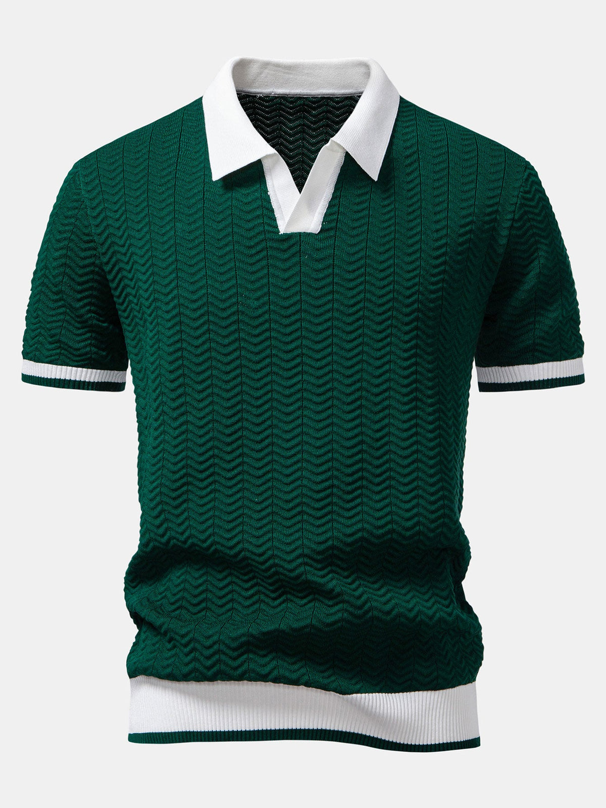 Polo de punto con cuello en V y contraste de textura