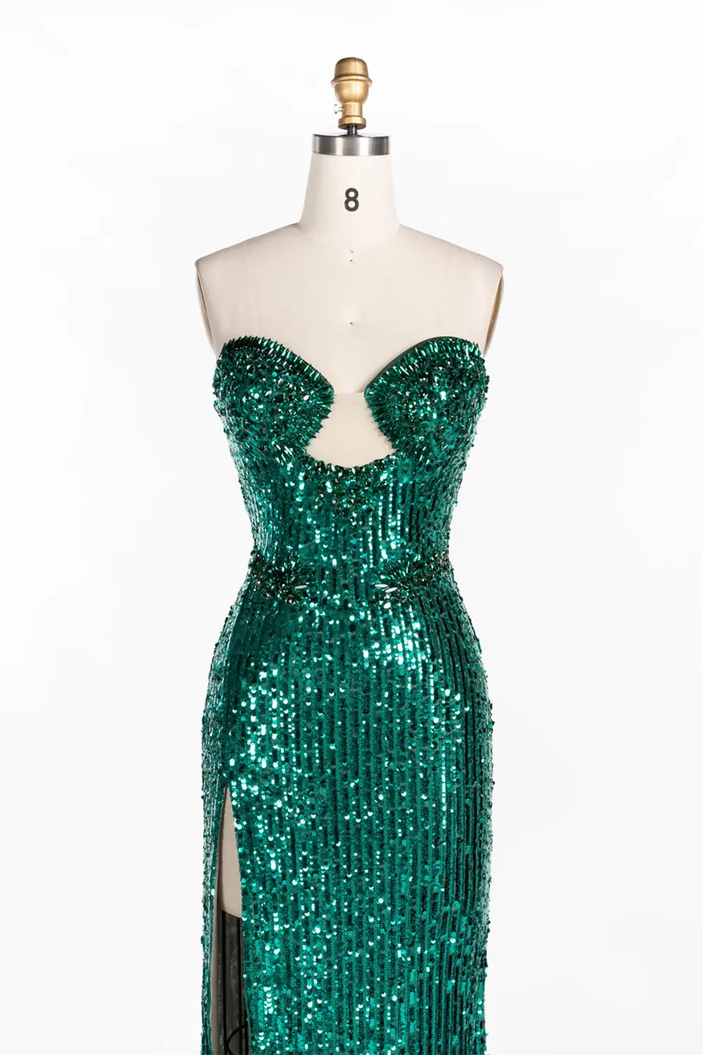 Vestido de noche verde palabra de honor con lentejuelas