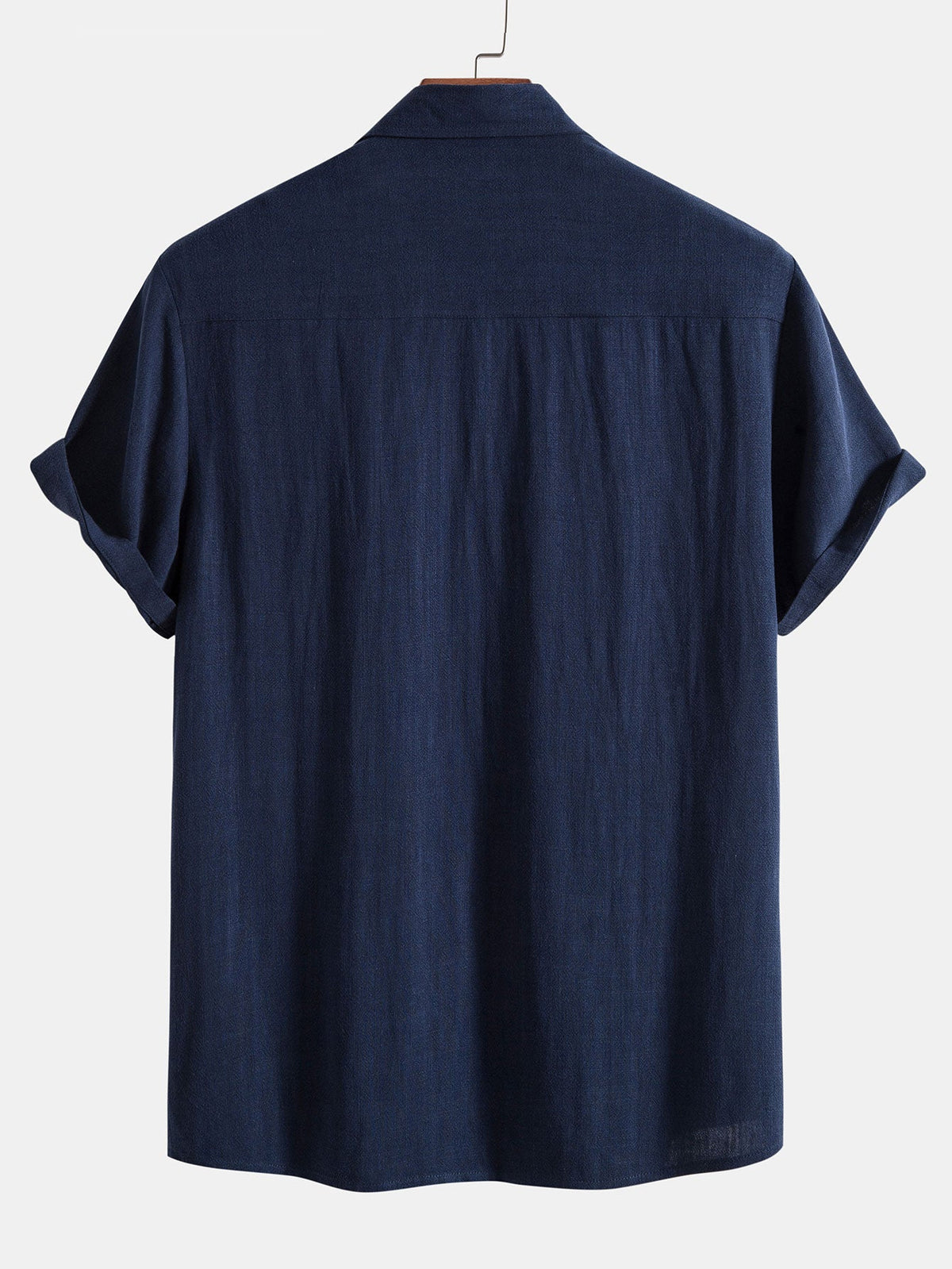 Camisa de Botones de Mezcla de Lino y Rayón & Pantalones cortos con Cordón de 5" con Textura Arrugada