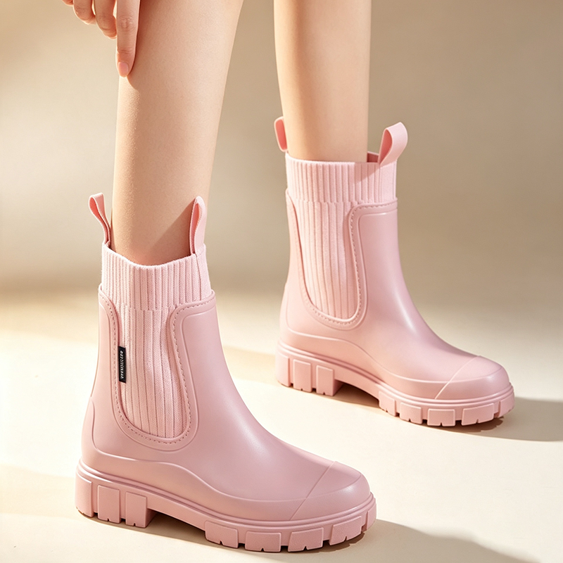 Botas de agua impermeables con plataforma y punto en bloques de color