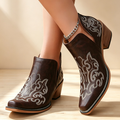 Botines vintage bordados con plataforma, punta fina y sin cierre