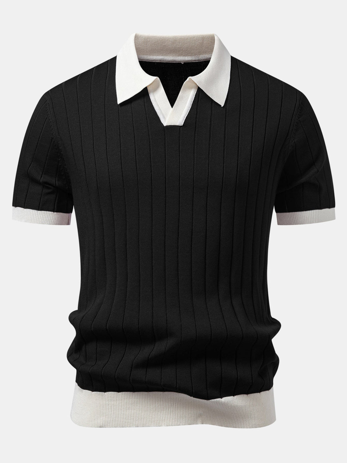 Polo con cuello Johnny y raya de ribete en contraste