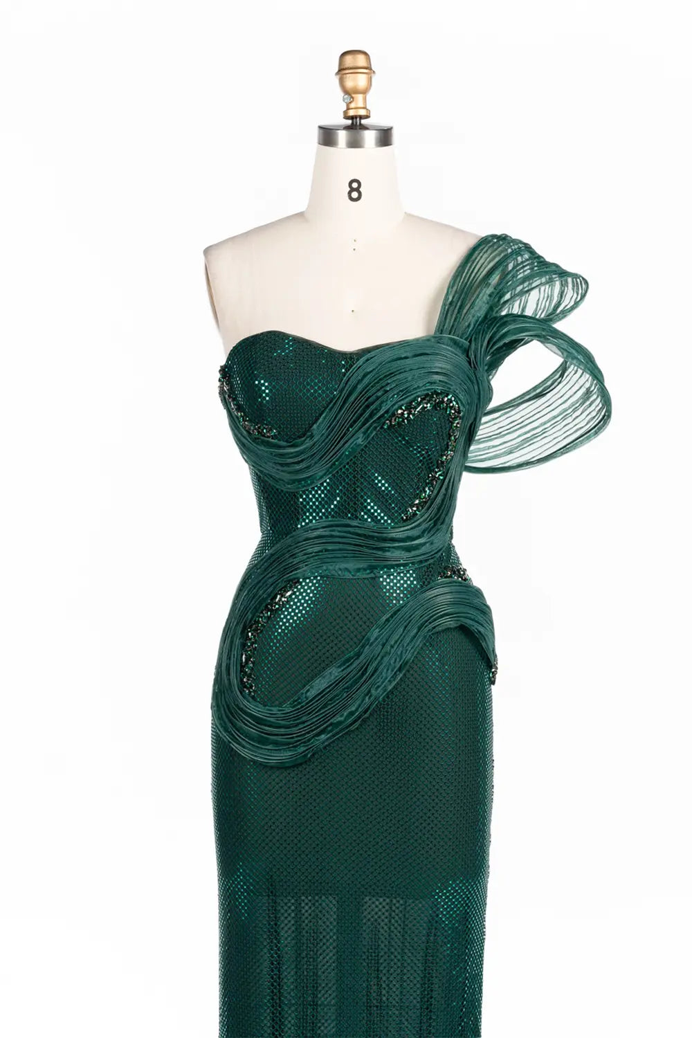 Vestido de noche verde asimétrico con lentejuelas