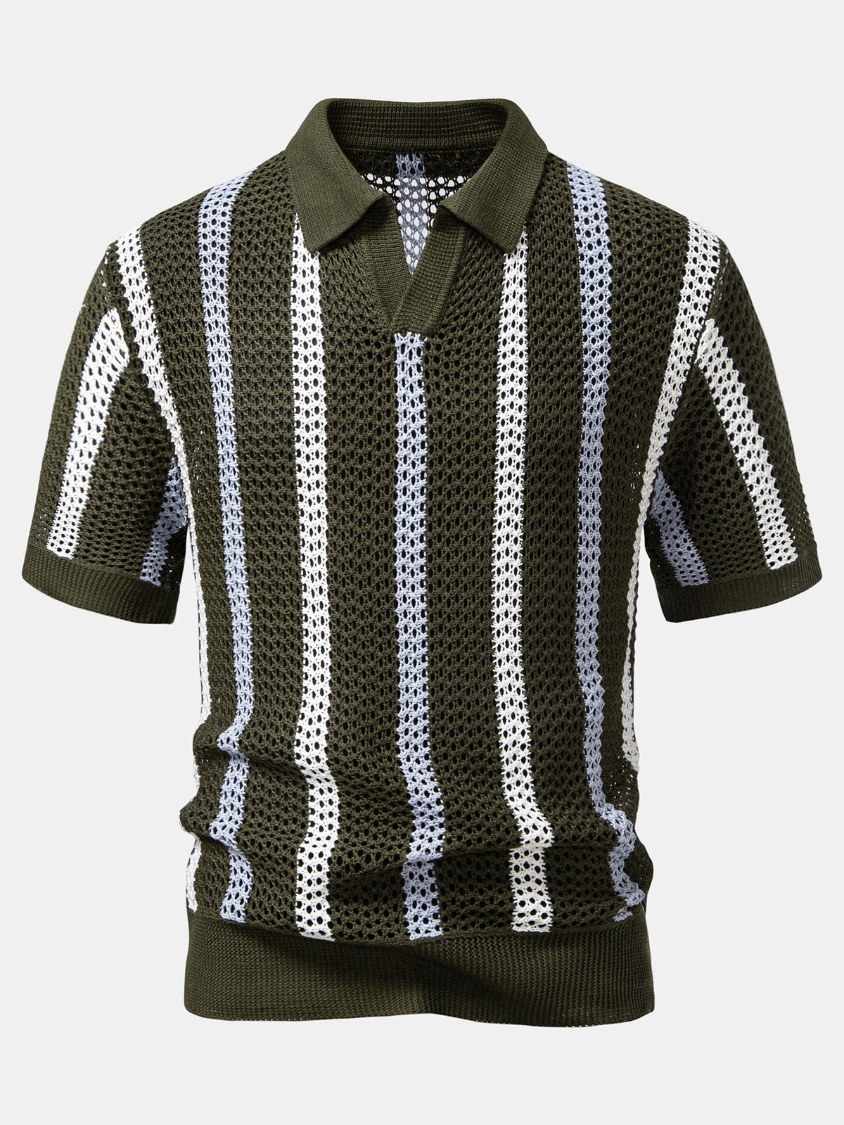 Polo de crochet a rayas con cuello en V