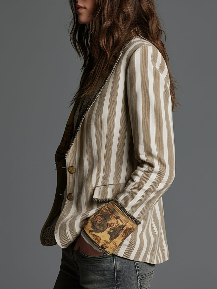 Blazer bohemio de rayas con cuello estampado Suzanne