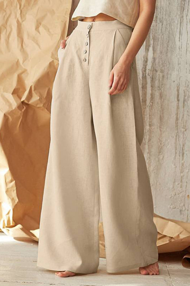 Pantalón vintage liso con botones y bolsillos
