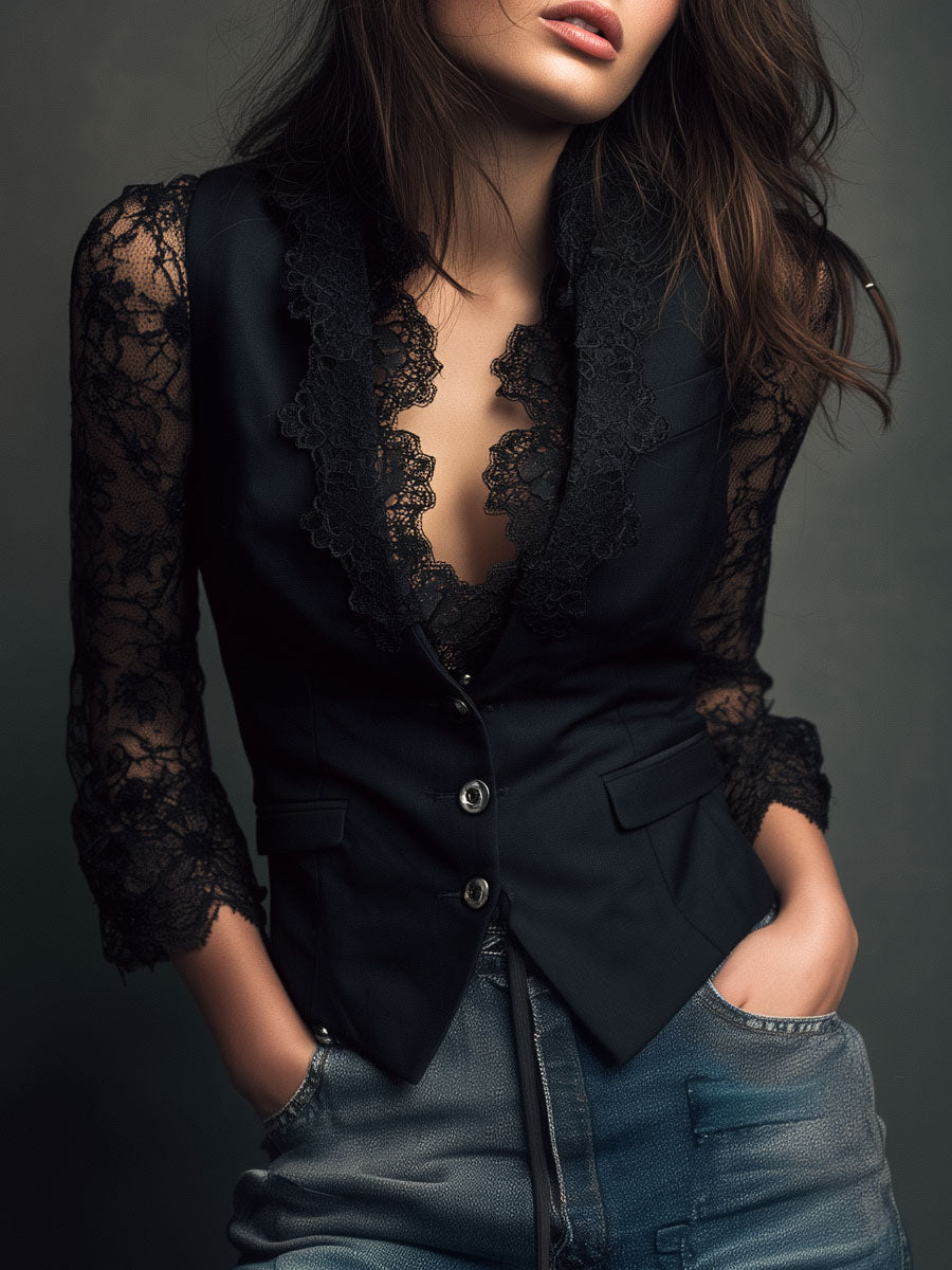 Top blazer con mangas semitransparentes Noémie