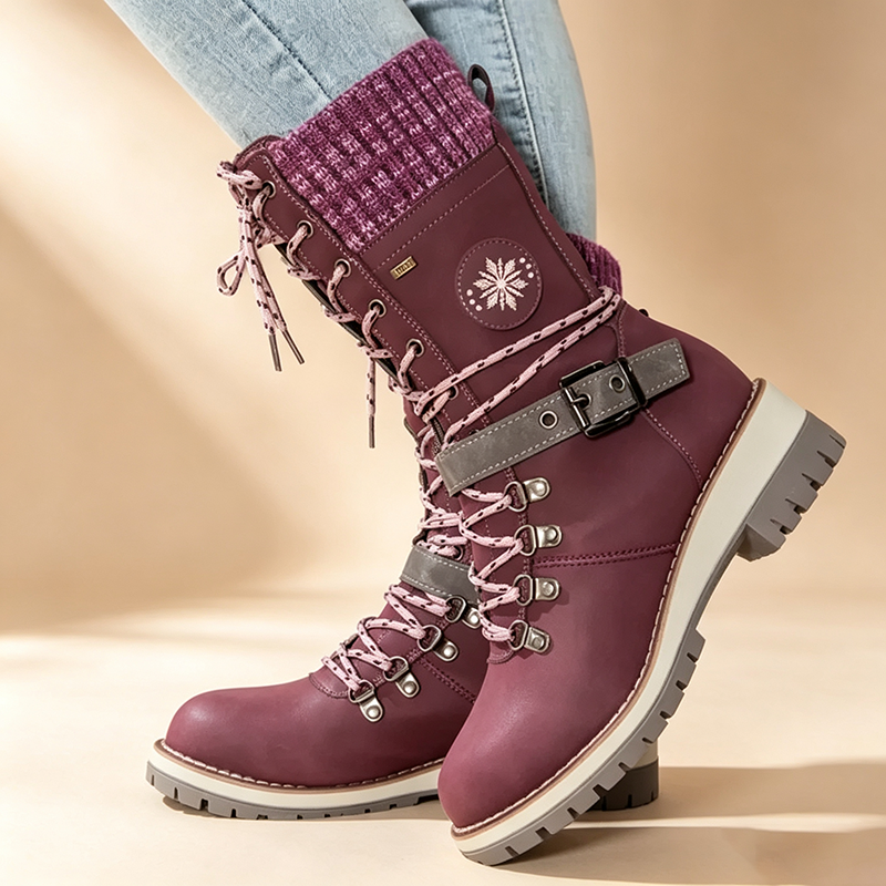 Botas de nieve forradas de forro polar con puños de punto