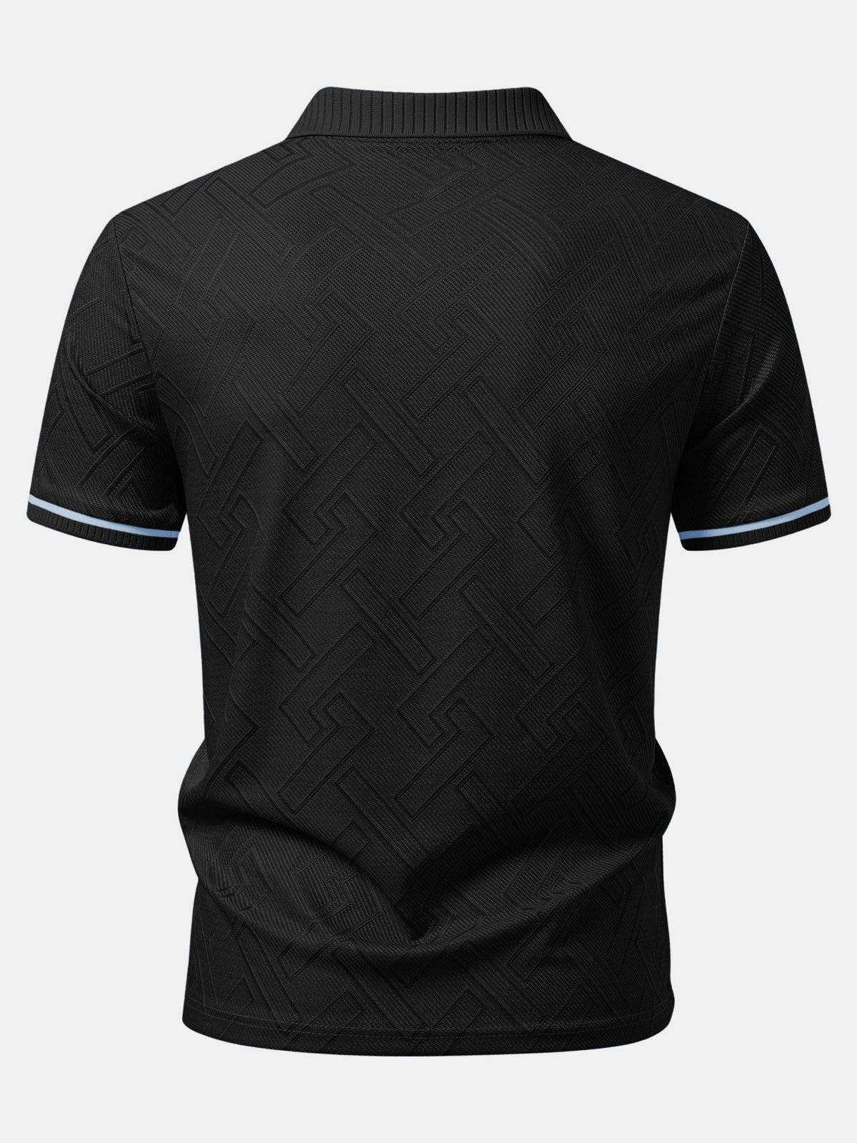 Polo de punto con cremallera, jacquard geométrico y ribete de contraste