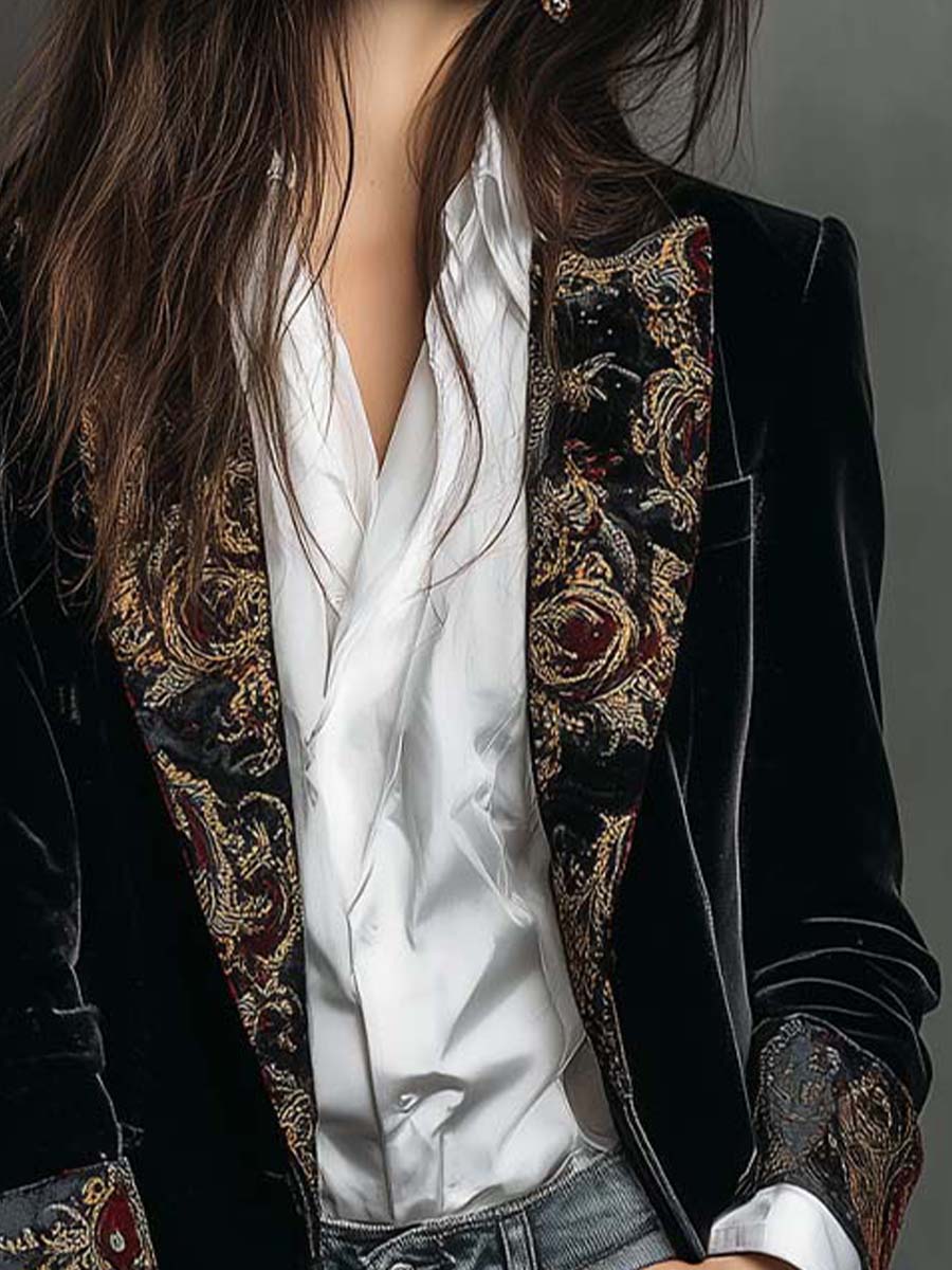 Blazer entallado con estampado barroco negro Léontine