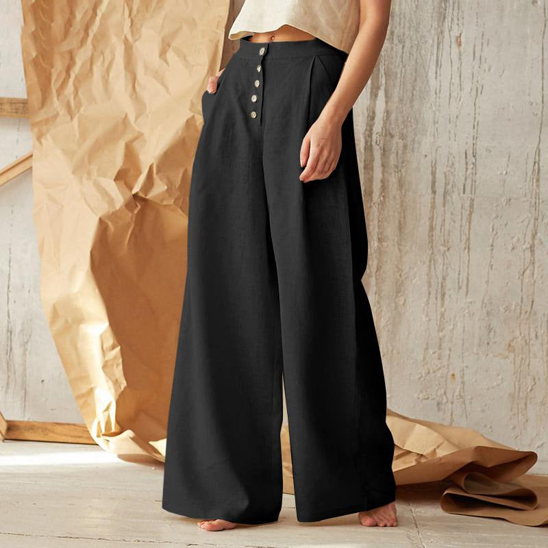 Pantalón vintage liso con botones y bolsillos