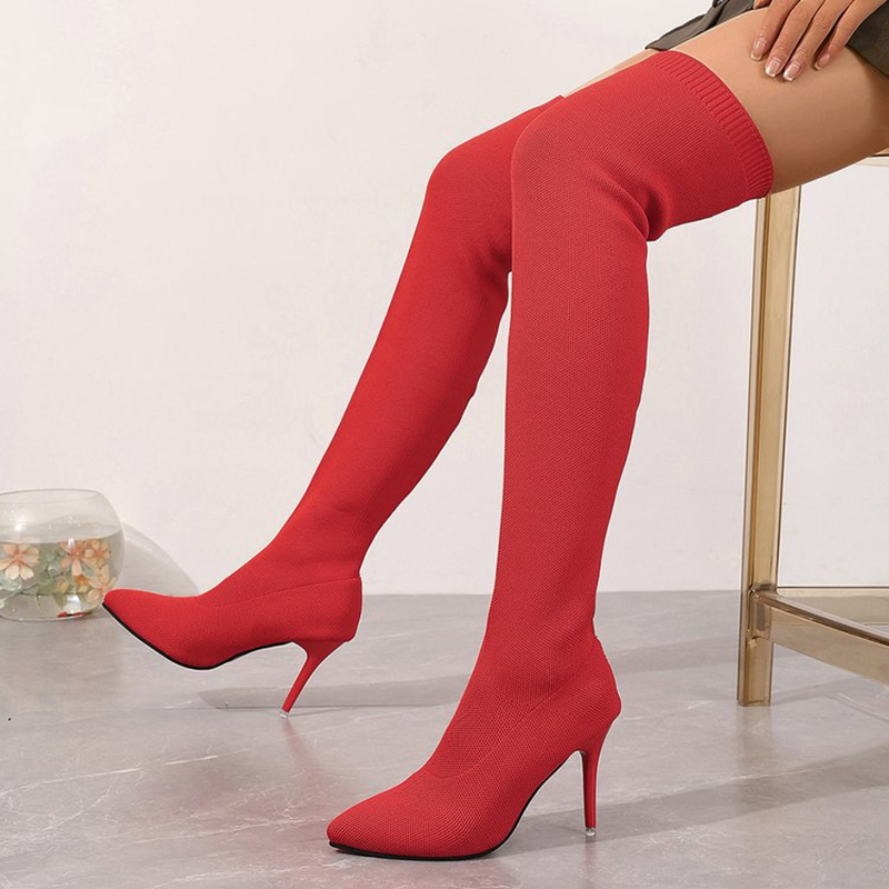 Botas calcetín de punto con punta fina y tacón de aguja