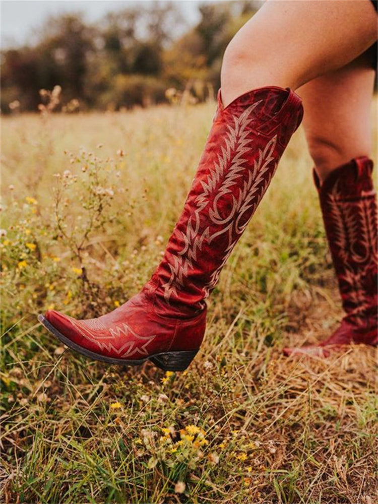 Botas camperas bordadas hasta la rodilla estilo vintage