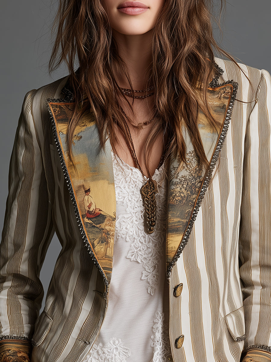 Blazer bohemio de rayas con cuello estampado Suzanne