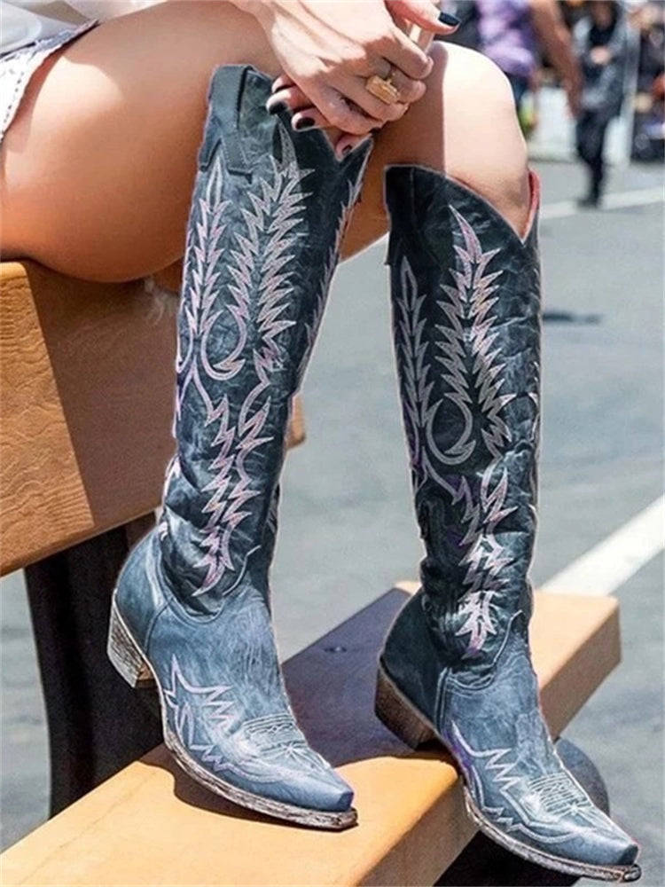 Botas camperas bordadas hasta la rodilla estilo vintage