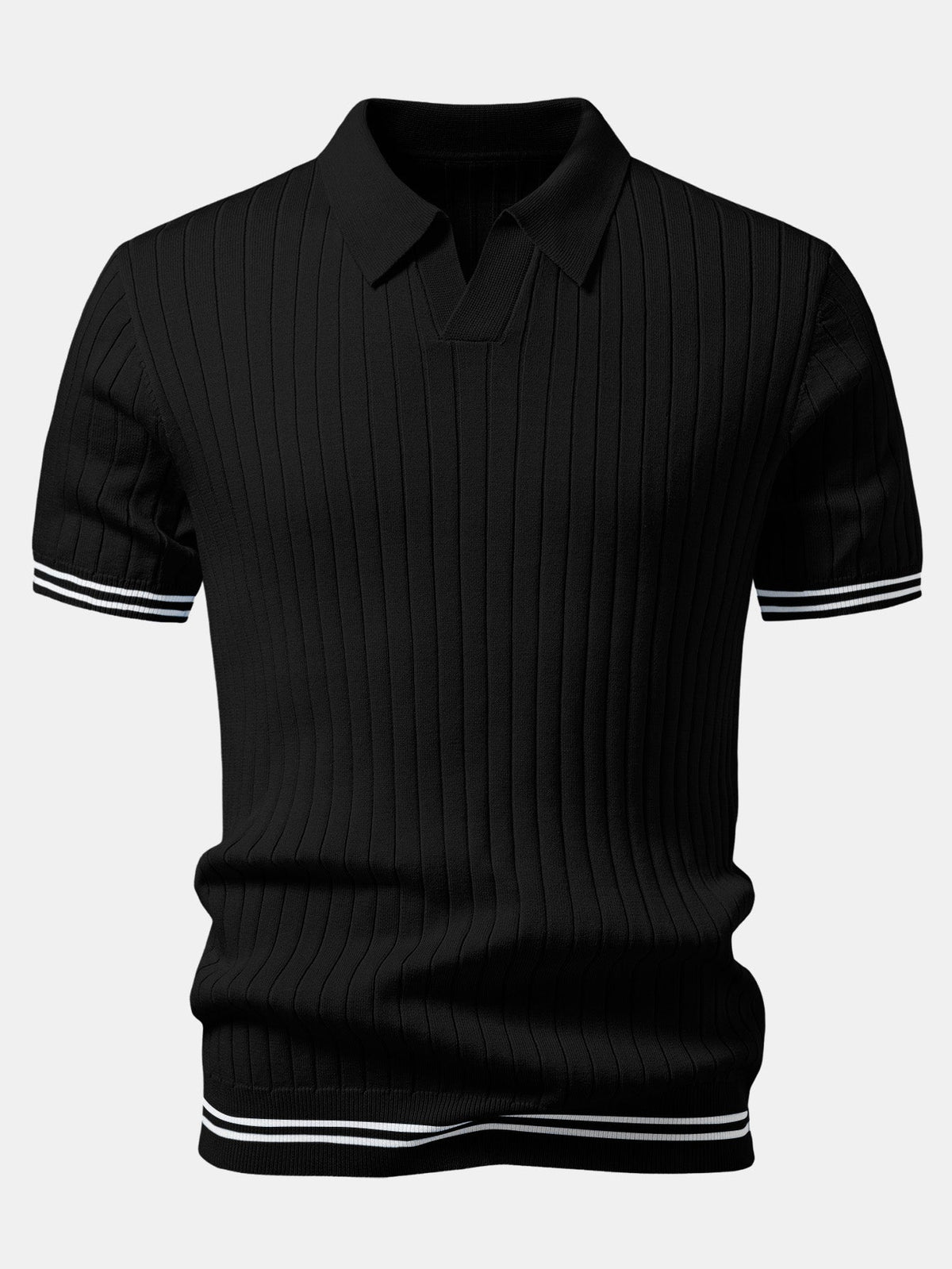 Polo de punto con cuello Johnny y ribete en contraste