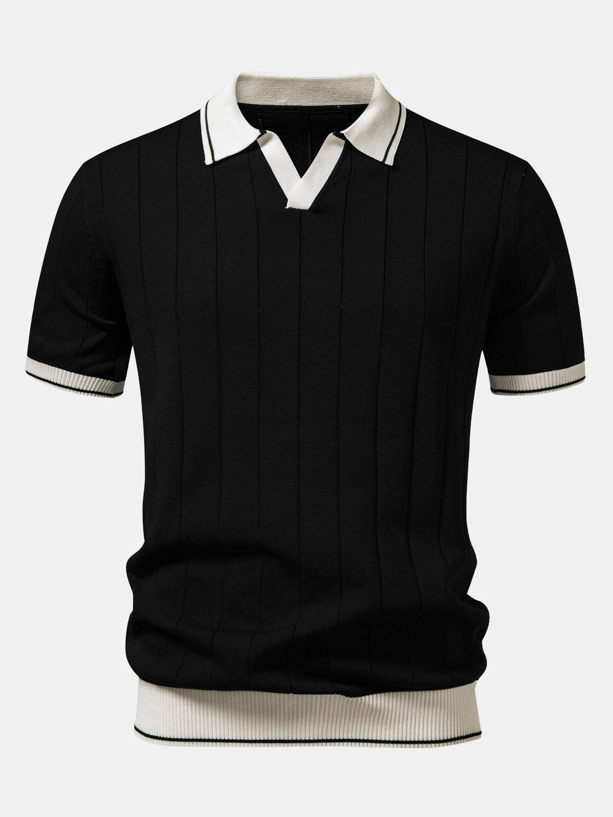 Polo de punto con cuello Johnny acanalado y ribete en contraste